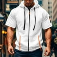 thumbnail image 2 of Men's Casual Short Sleeve Sweatshirt, Loose Breathable Solid Color Jacket with Multiple Pockets and Zipper for Sports and Summer Outings,White,3XL, 2 of 4