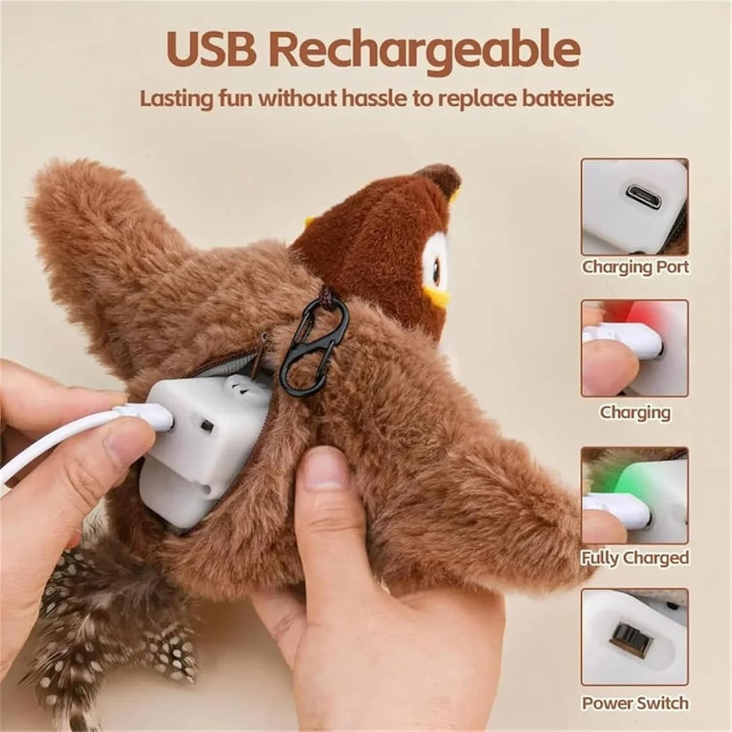 Flying Bird Cat Toys, 2026 Upgrade Interactive Chirping Flying Bird Cat Toy, Chirping Bird Cat Toy Flapping Wings, Flying Interactive Simulation Electric Cat Toy