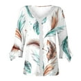 thumbnail image 4 of Dyegold Blouses For Women Dressy Casual 3/4 Flare Sleeve Lace Trim V Neck Floral Print Vintage Tunic Tops Loose Fit Shirts, 4 of 5