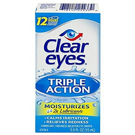 3 Pack Clear Eyes Triple Action Moisturizing Redness Reliever Eye Drops 0.5oz (Best Moisturizing Eye Drops)