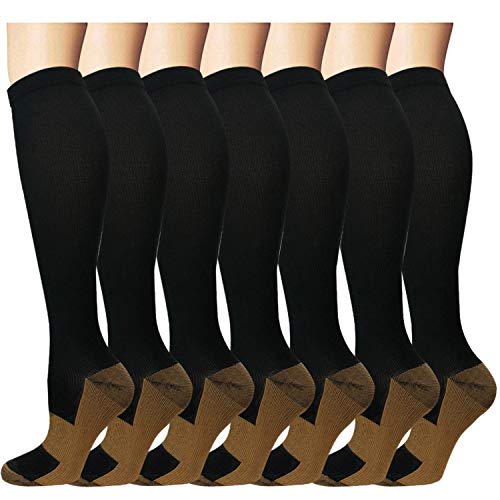 Copper Compression Socks (7 Pairs)1520 mmHg is Best Graduated Athletic