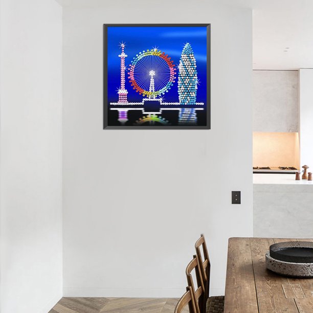 Cuadros Decorativos Kit de mosaico de construcción de ciudad 5D DIY cristal parcial Ehuebsd redondo pintura de diamantes de imitación conjunto de imágenes de dibujo decoración del hogar