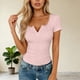 thumbnail image 1 of TaTaai Women's V-Neck Button Top with Ruffle Trim Short Sleeve Fitted Blouse Casual Fashion Solid Color Soft Comfortable Shirt for Spring Summer Daily Wear Gift, 1 of 5