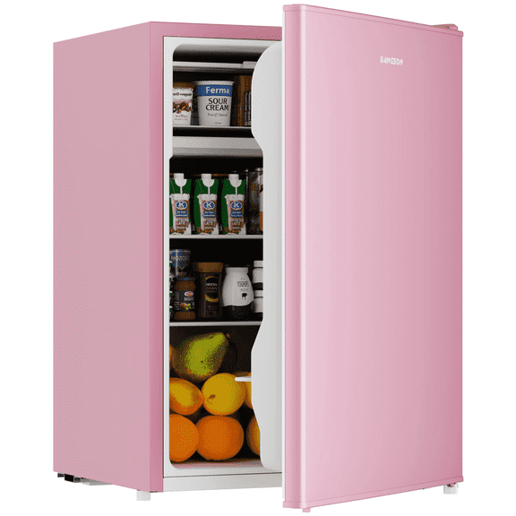 BANGSON 2.6 Cu.ft Mini Fridge with Freezer, Compact Energy-Efficient Low Noise Single Door Small Refrigerator for Office, Dorm, Bedroom, Apartment, Pink