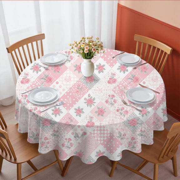 Pioneer Flower Floral Print Pattern Round Tablecloth 60 X 60 Inch, Wrinkle Resistant Wipeable Table Cloth for Kitchen Dining Picnic Patio Party