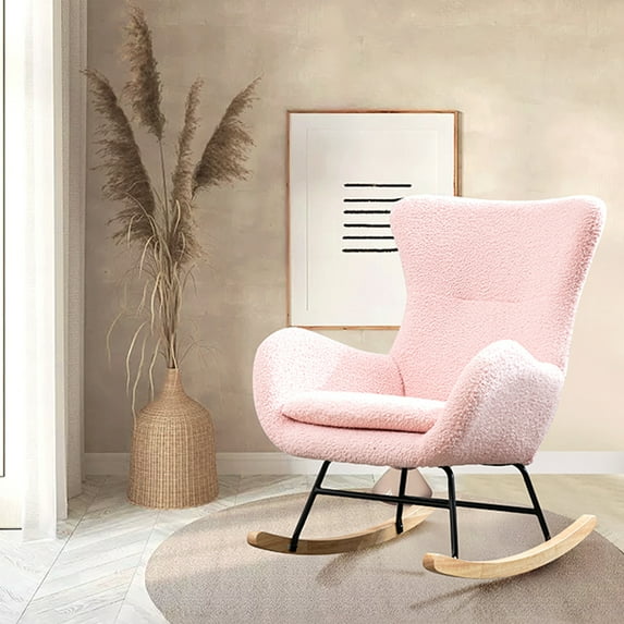 KINFFICT Accent Rocking Chair for Nursery, Upholstered Glider for Living Room Bedroom, Pink