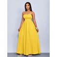 thumbnail image 3 of Mustard Yellow Boho Spaghetti Strap Backless Maxi Dress Flowing Vacation Gown For Women, 3 of 7