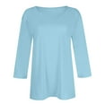 thumbnail image 4 of DENGDENG Women's 3/4 Sleeve Tops and Blouses 4X Summer Casual T-Shirts V Neck Elbow Sleeve Shirts Petite Three Quarter Length Tunics Spring Business Clothes Blue XL, 4 of 5