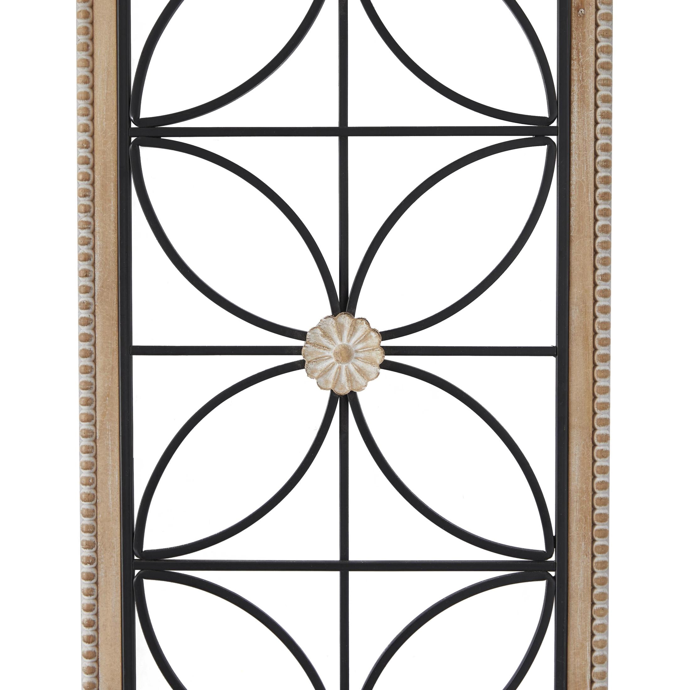 DecMode Black Metal Floral Wall Decor with Brown Frame