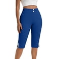 thumbnail image 5 of Kinrui Women's Bermuda Long Shorts with Pockets Slit Hem Knee Length Shorts High Waisted Stretch Work Dress Shorts Blue L, 5 of 8