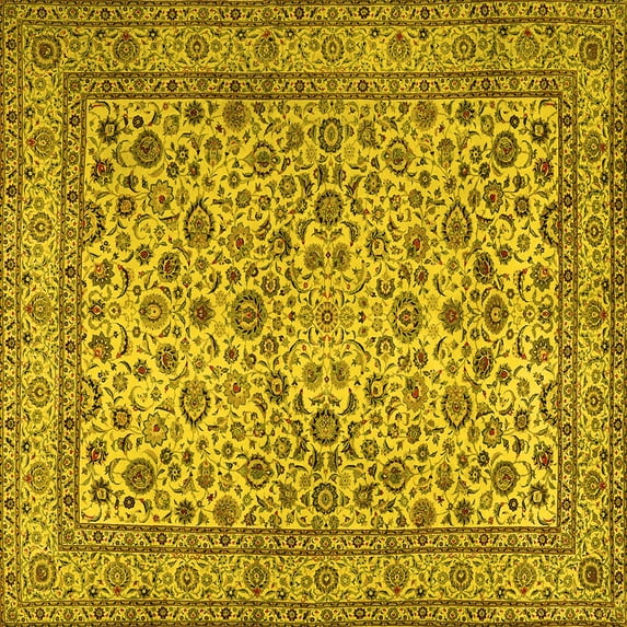 Ahgly Company Indoor Square Persian Yellow Traditional Area Rugs, 4' Square