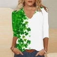 thumbnail image 1 of TaTaai Women's Irish Festival Top V-Neck 3/4 Sleeve Loose Fit T-Shirt St. Patrick's Day Print Casual Spring Holiday Celebration Blouse Gift, 1 of 5