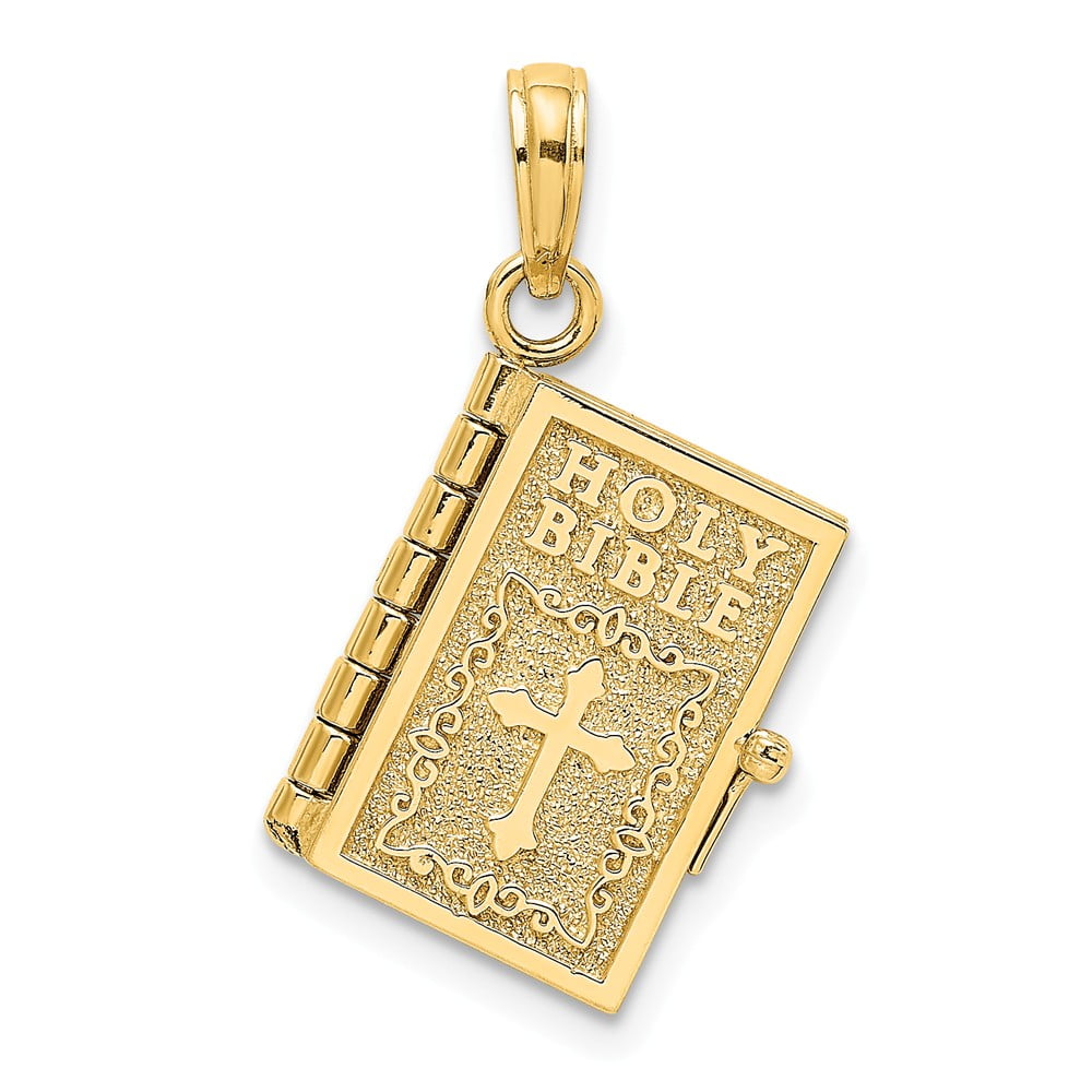 FB Jewels FB Jewels 14K Yellow Gold 3D Holy Bible Book with Cross and