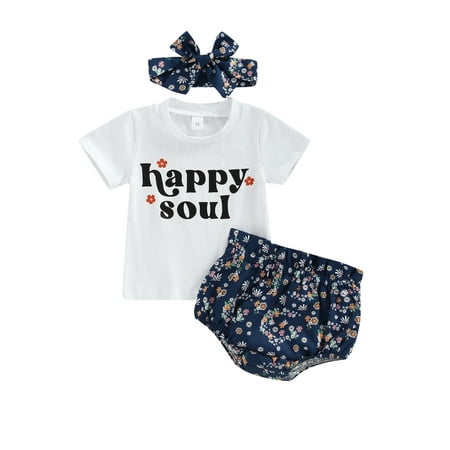 

Calsunbaby Newborn Baby Girls Summer Outfits Letter Print Short Sleeve Tops Floral Print Shorts Clothes Set White 18-24 Months