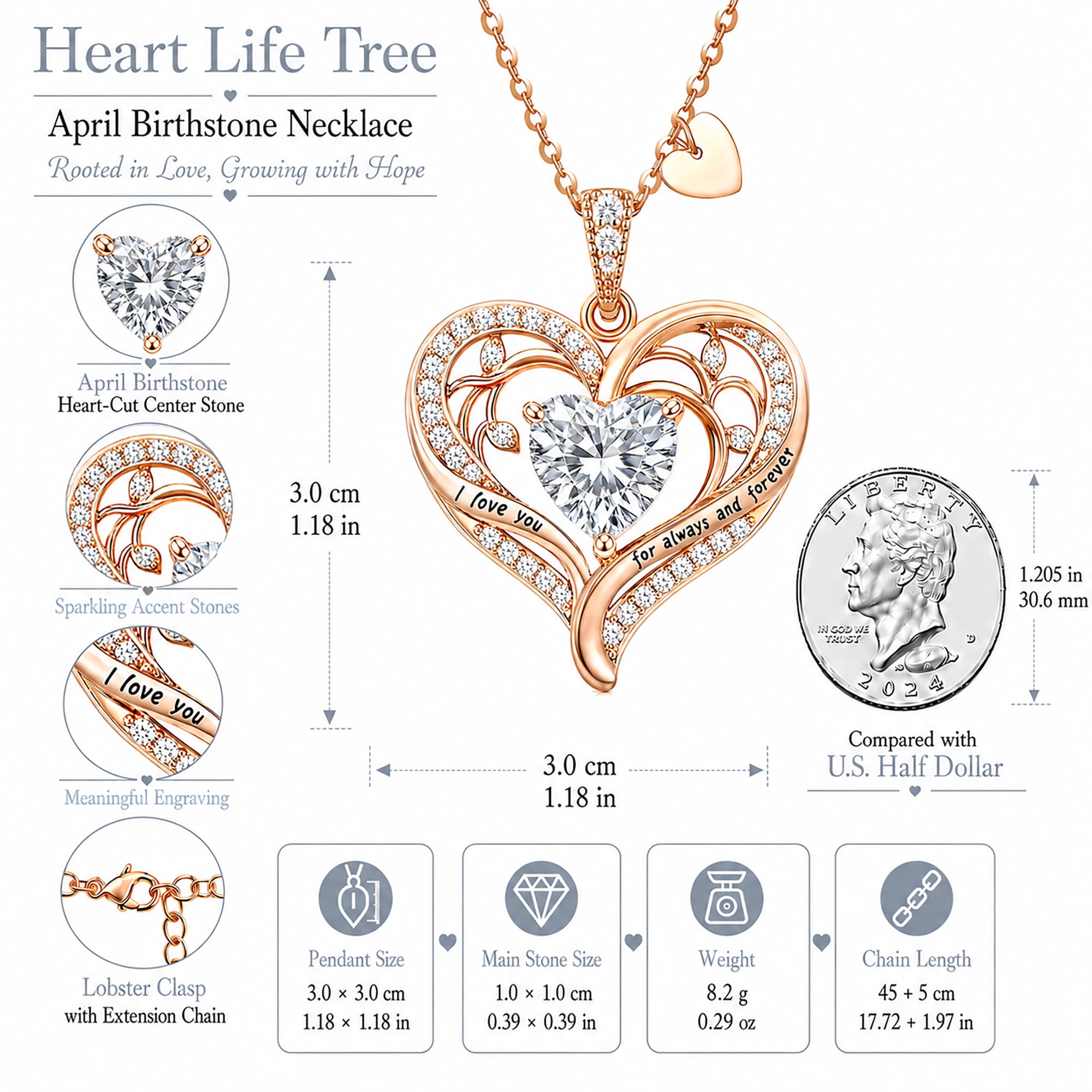 HESHPAWS Love Pendant Necklaces for Women With Birthstone Zirconia, Christmas Birthday Anniversary Jewelry Gift for Women Wife