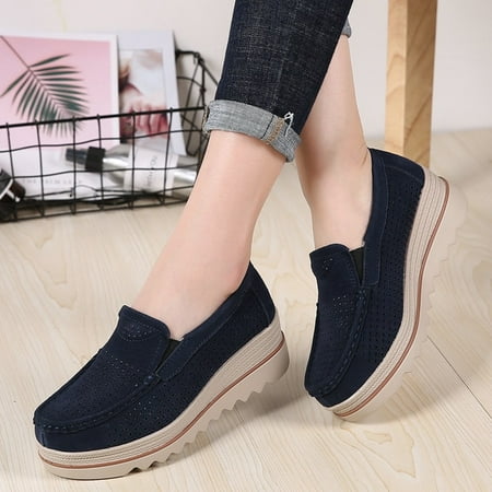 

WIENJEE 2019 Spring Platform Women Shoes Flats Sneakers Suede Leather Women Casual Shoes Slip On Flats Heels Creepers Moccasins