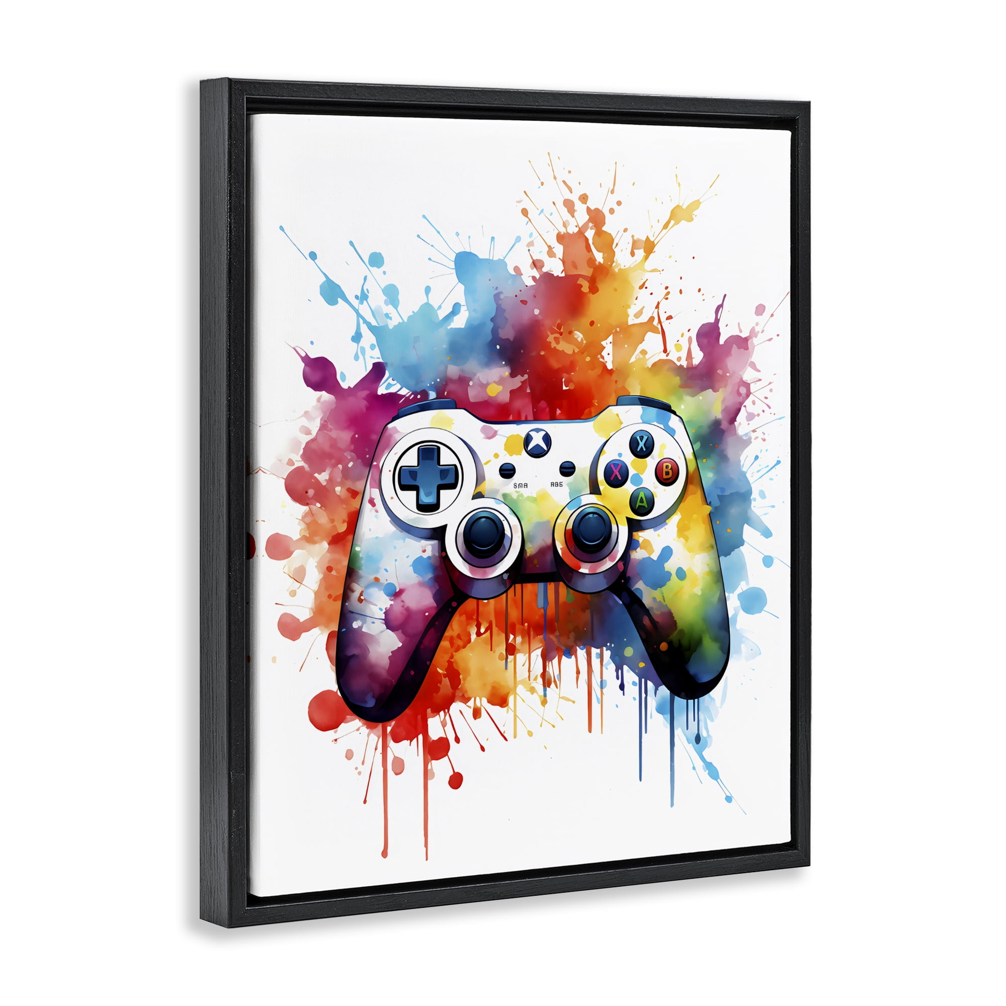 Stupell Industries Color Burst Game Controller Black Framed Floater Canvas Wall Art, design by Creative Studio