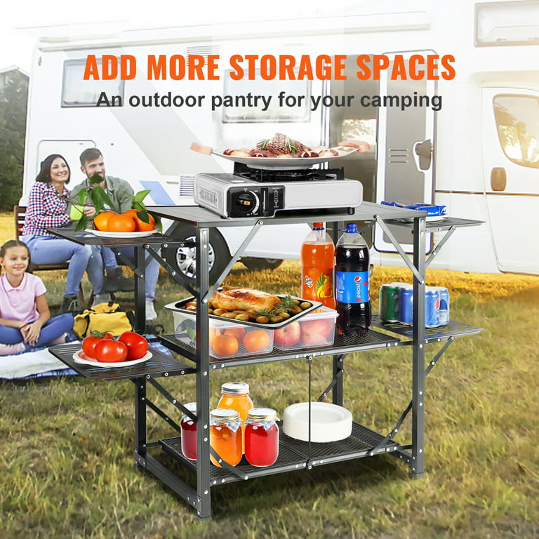 Bentism Camping Kitchen Table Folding Portable Cook Station 5 Tables & 2 Shelves, Size: Basic