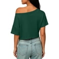 thumbnail image 3 of Womens Off The Shoulder Tops Short Sleeve Solid Crop Tops Casual Loose Summer T Shirt, S, 3 of 5