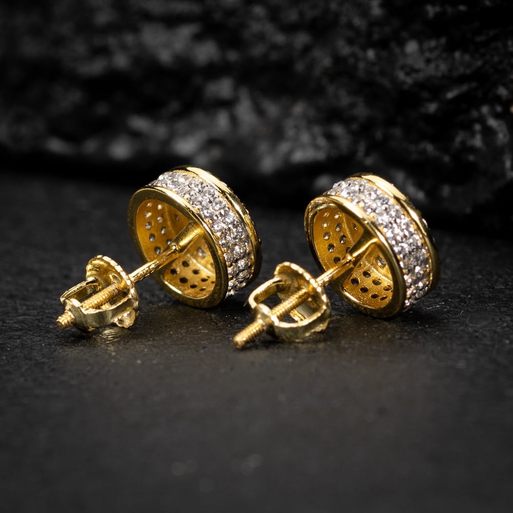 Men's Round Two Tone 14K Gold Plated 925 Sterling Silver Screw Back Post Cluster Square Princess Cut Hip Hop Gauges Circle Shape Stud Earrings