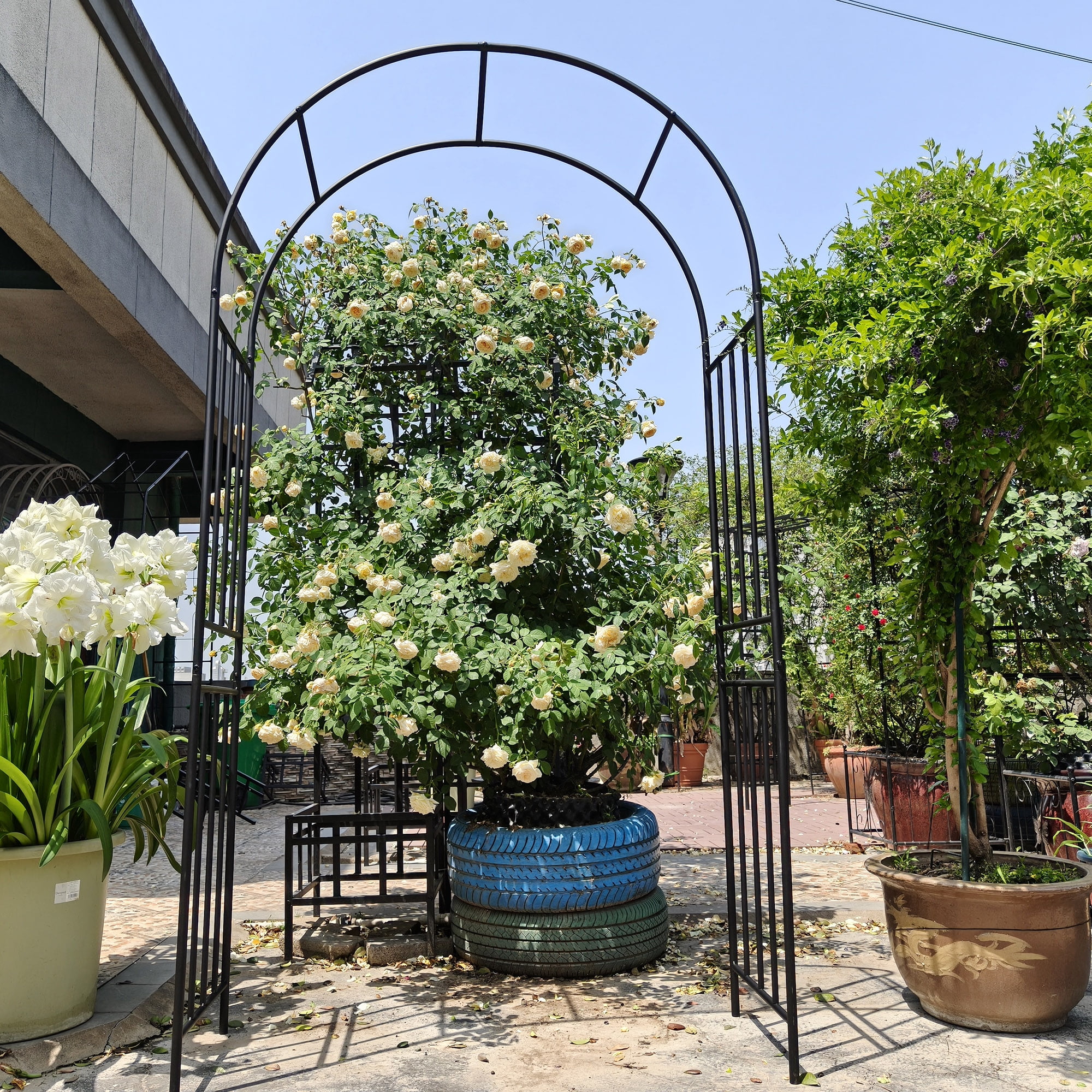 Metal Garden Arch Climbing Plants Support Rose Arch Outdoor Black L42.24" x W17.52" x H85.82"