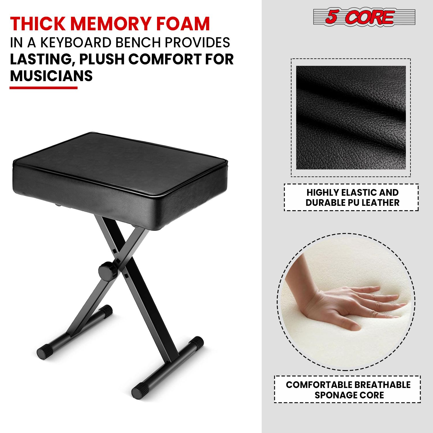Keyboard Bench X Style Piano Stool Thick Padded Max 20.5 inch Height Adjustable Keyboards Chair,Black
