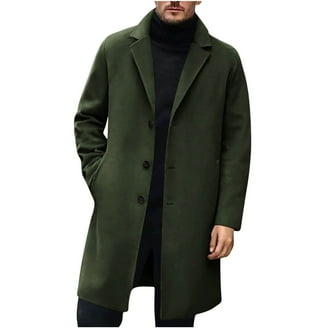 Awdenio Mens Jacket Classic Wool Trench Overcoat Single Breasted