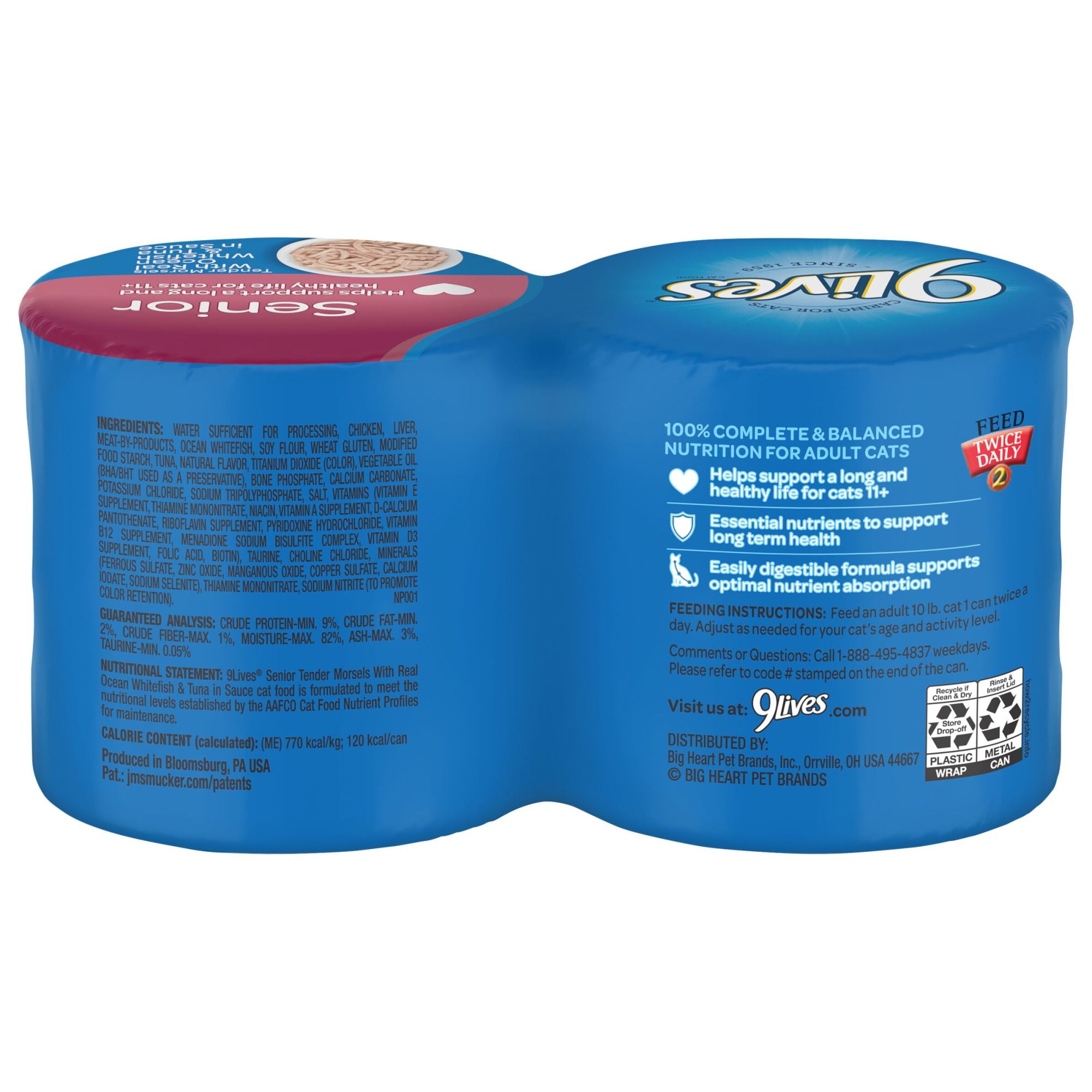 (6 pack) 9Lives Wet Senior Cat Food with Real Ocean Whitefish & Tuna in Sauce, 5.5 Ounce Can (Pack of 4)