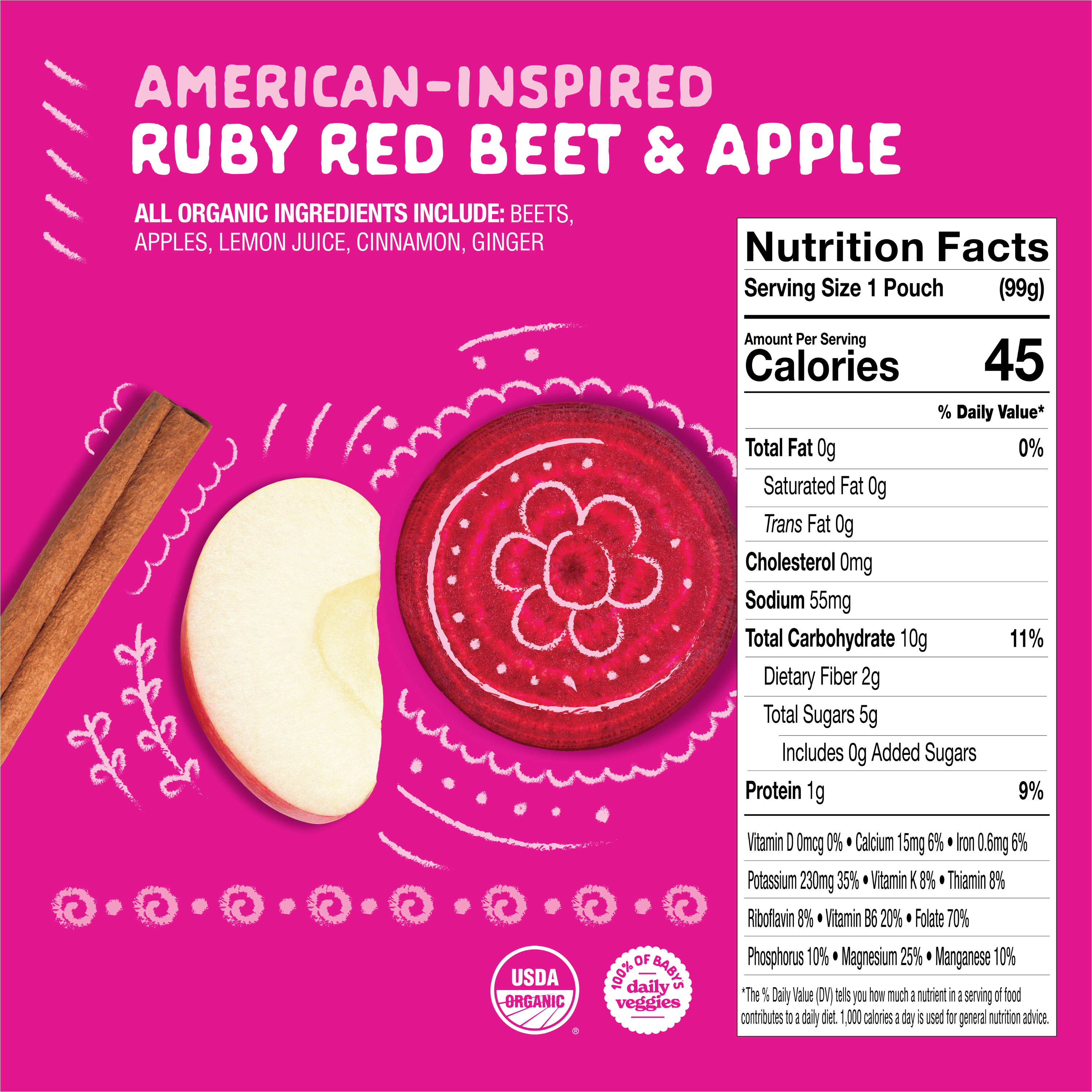 Lil’ Gourmets Refrigerated Stage 2 Baby Food, American-Inspired Ruby Red Beet & Apple, 3.5 oz Pouch