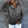 thumbnail image 2 of Hoodies for Womens Plus Size Color Block Long Sleeve Blouse Casual Loose Sweatershirt Button Down Drawstring Hoodies Tops with Pockets,Gray,M, 2 of 5