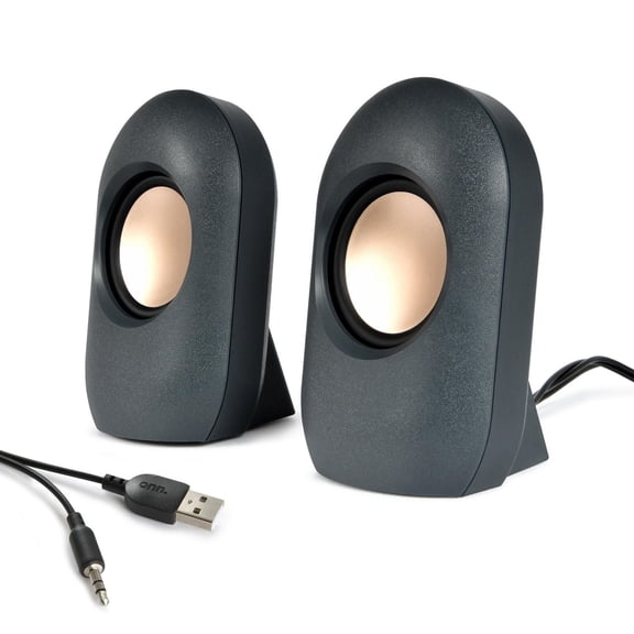 onn. 100009049 USB/3.5 mm AUX Wired Portable Stereo Speakers