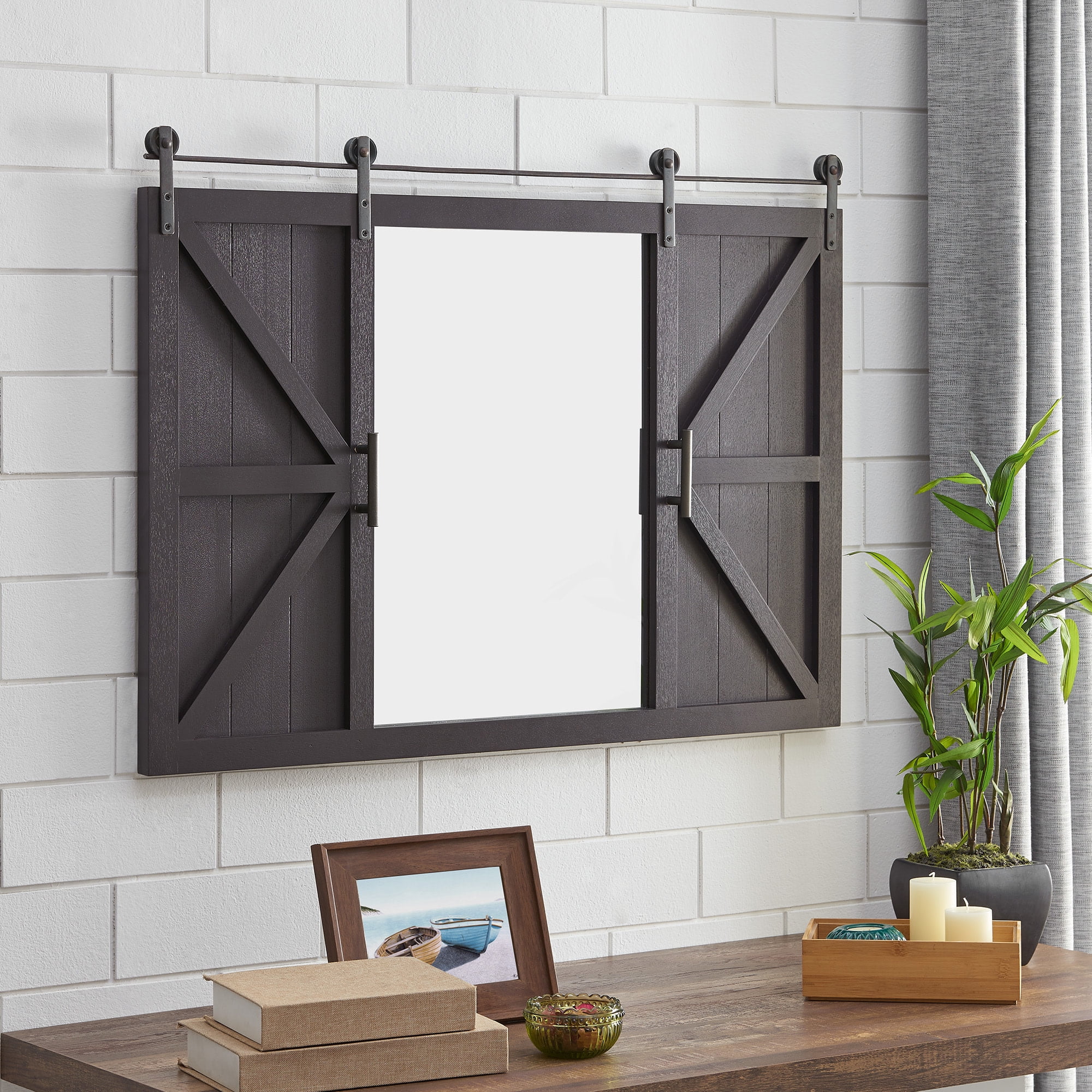 FirsTime & Co. Dark Brown Hayloft Barn Door Wall Mirror, Farmhouse