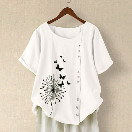 

HHei_K Women s Summer Casual Short Sleeve Flower Print Loose Shirt Blouse Tops corset tops for women