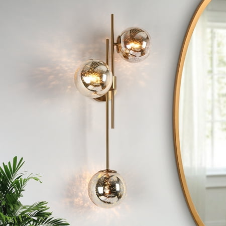 

Bela Modern Glam Gold 3-Light Chandelier Orb Mercury Glass Bathroom Vanity Lights Wall Sconces - W12 *H30