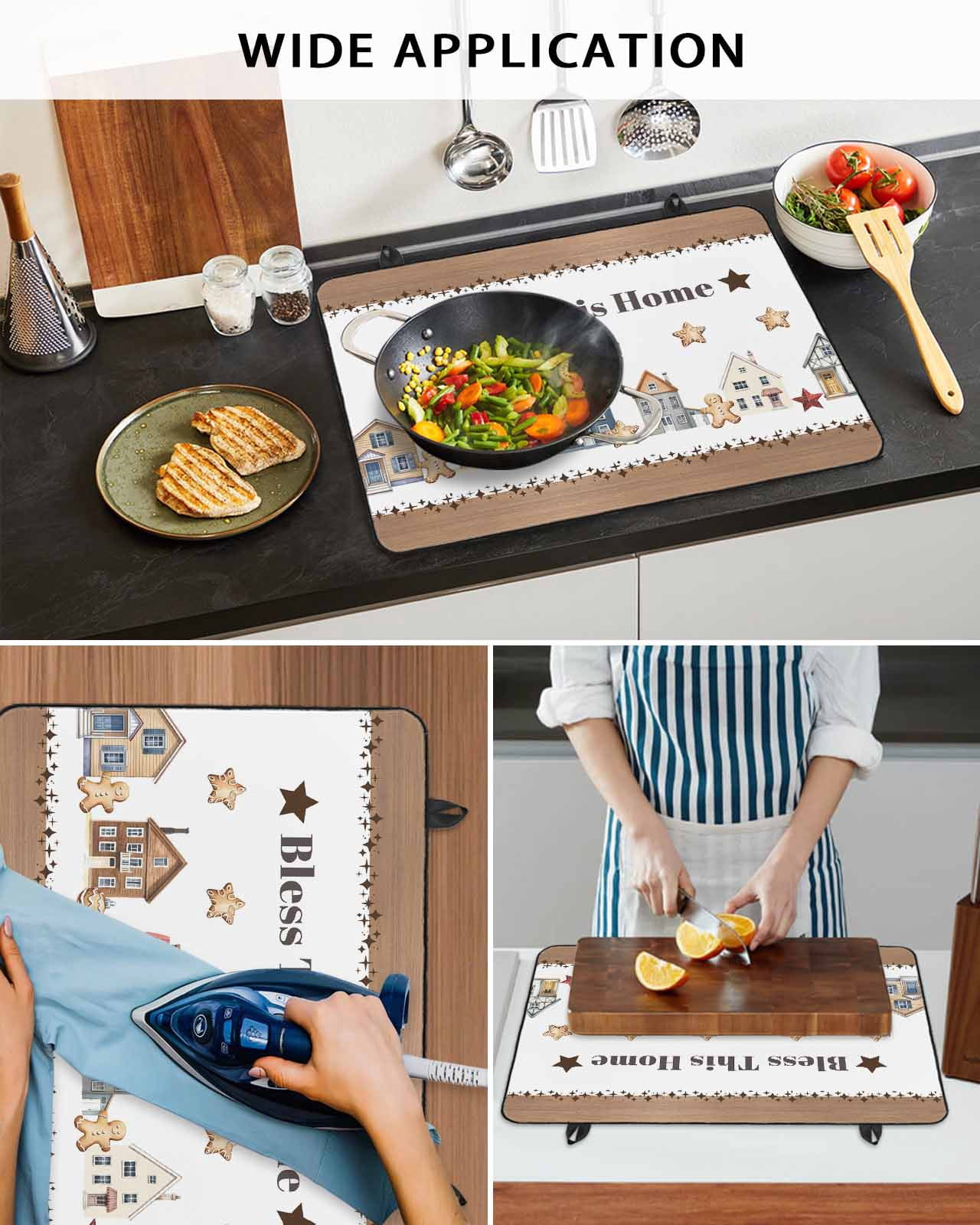 Large Induction Cooktop Protector Mat Vintage Gingerbread Stove Top Covers for Electric Stove, Stars House Retro Art Decorative Stove Burner Cover Mats, Glass Top Stove Cover