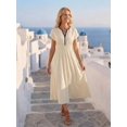 thumbnail image 3 of Womens Casual Khaki Smocked Waist Pleated Sleeveless Vacation Dress, 3 of 9