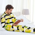 thumbnail image 4 of Mens Pajamas Set - Lemon print stride Soft Comfy Long Sleeve Button Up Pajama Sets for Men 2 Piece, Sleepwear Nightwear Pjs Lounge Sets for Men with Pockets, 4 of 5
