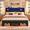 Black, variant on bzbbzc Queen Bed Frame with Storage Headboard & Charging Station, Wood Platform Bed with RGB LED Lights, No Box Spring Needed, Antique White