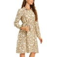 thumbnail image 4 of INSPIRE CHIC Women's Floral Collar Long Sleeve Tie Waist Midi Shirt Dress XS Khaki, 4 of 6