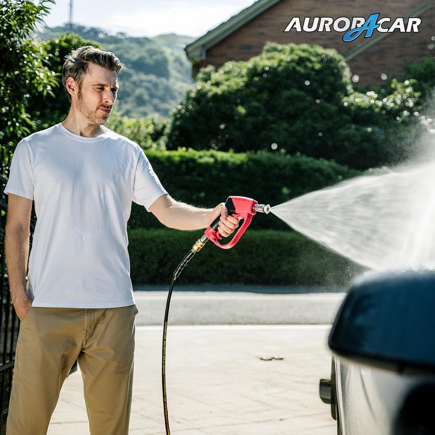 1 Set Short Pressure Washer Gun 5000 PSI 5 Spray Nozzle Tips 3/8 Inch Quick Connect Plug M22 Fittings 12 GPM