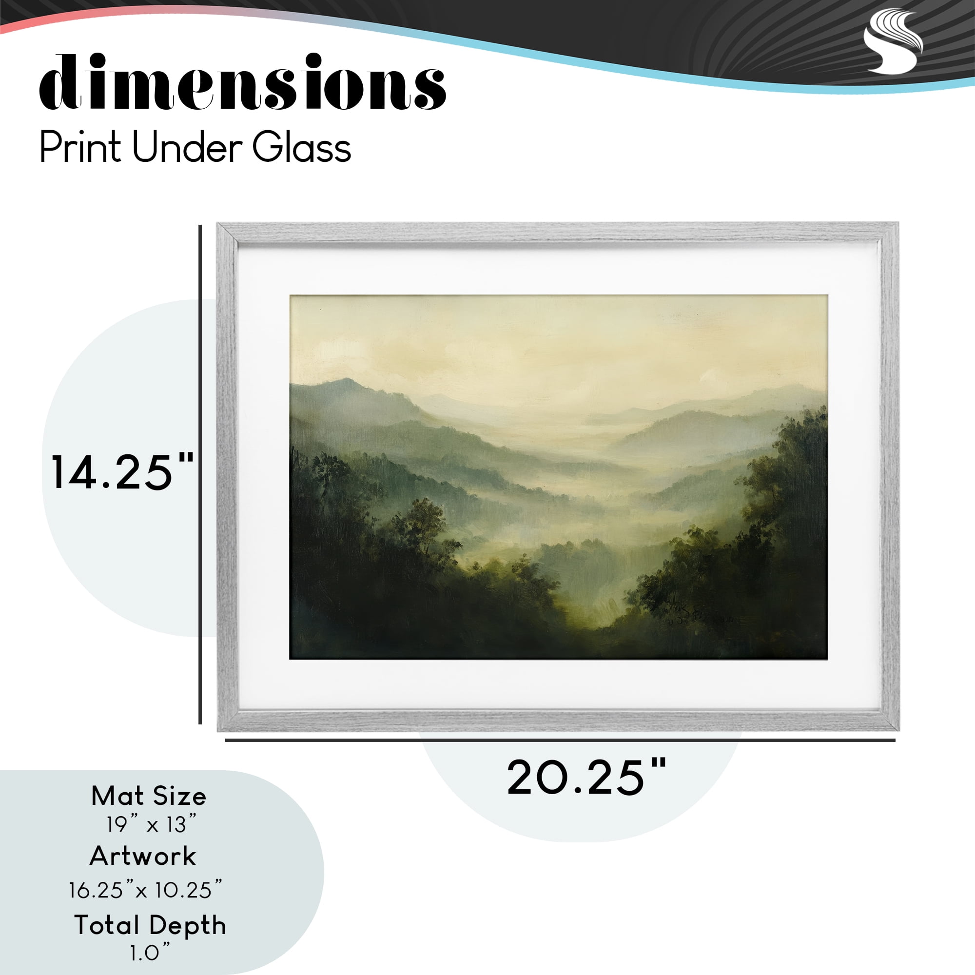 Through The Haze Landscape Gray Framed Print Under Glass, design by Petal Prints Design