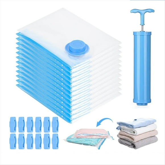 Bolsas de Vacío para Ropa, Paquete de 12, Bolsas de Vacío de Viaje de 30 X 40 cm, Bolsas de Vacío para Ropa, Bolsas de Almacenamiento Reutilizables con Bomba.