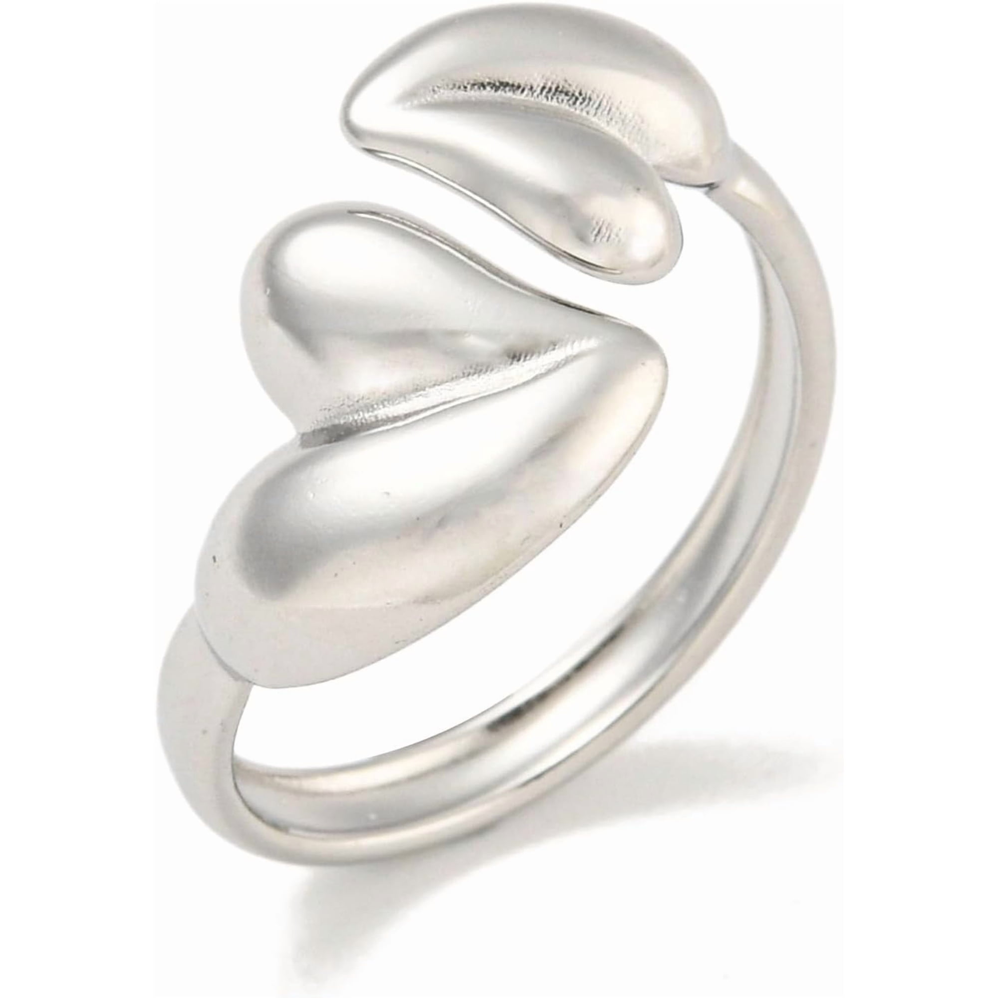 1Pcs Heart Open Rings for Women Adjustable Knuckle Rings Personalized Ring for Anniversary Birthday Valentine's Day Trendy Gift Stainless Steel Color ID: 16mm