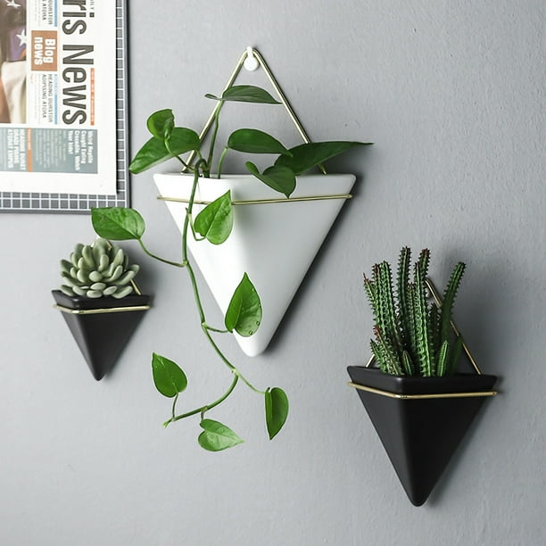 Maceta colgante de pared de cerámica, jarrón nórdico, decoración creativa, maceta colgante de triángulo de hierro, maceta hidropónica colgante