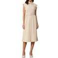 thumbnail image 2 of INSPIRE CHIC Women's Sleeveless Dresses Collared Button Down Belted Waist Midi Work Dresses S 1, 2 of 5