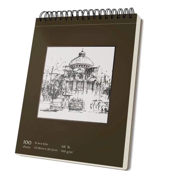 Sketch Book, 9x12 Inch 100 Sheets Spiral Bound Sketch Pad, 68LB/100GSM Acid Free Drawing Paper, For Pencils, Pens, Pastels, Charcoal, Drawing, Painting, Artists, Beginners, Adults