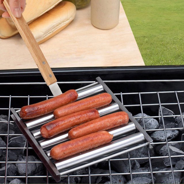 YAOMOBB Sausage Rolling Rack Sausage Rack with Wooden Handle Food Grade Stainless Steel BBQ Accessories