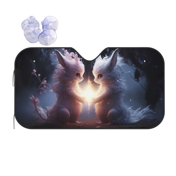 Fuzoiu Fox Couple Print Car Windshield Sun Shade,Block Uv Rays Sunshade,Foldable Front Window Sun Visor Protector for Car,SUV,Truck-Keep Vehicle Cool-Fox Couple