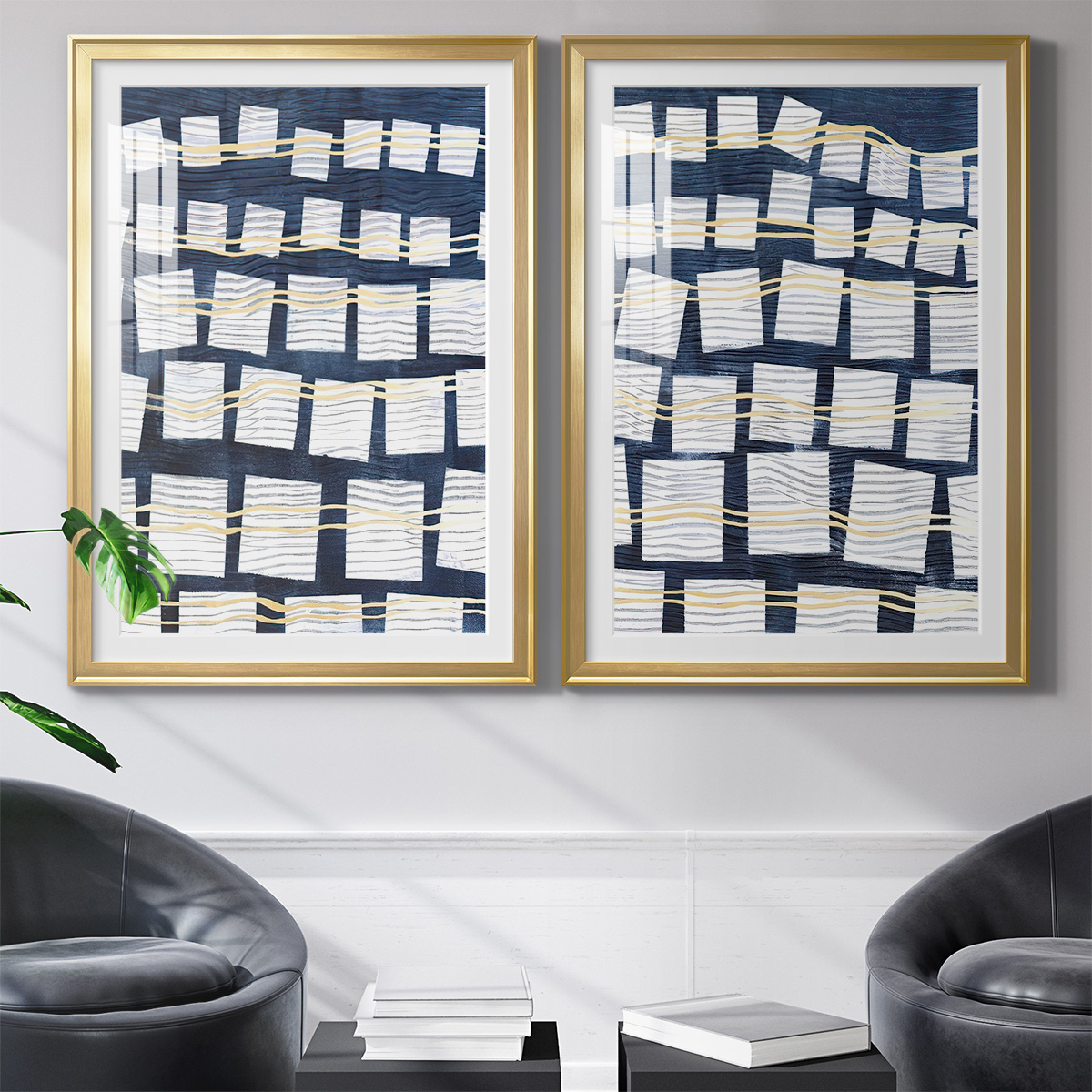 Wexford Home Networks III Premium Framed Print, 30.5" x 42.5" - Ready to Hang, Gold (Set of 2)