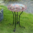thumbnail image 1 of Luxen Home Pink Swirl Flower Glass Bird Bath with Metal Stand, 1 of 1